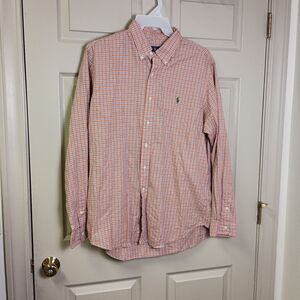 Ralph Lauren Mens Button Front Shirt Size XL Orange Plaid Long Sleeve Pony